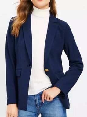 LOFT Navy Single-Button Blazer with Gold Button